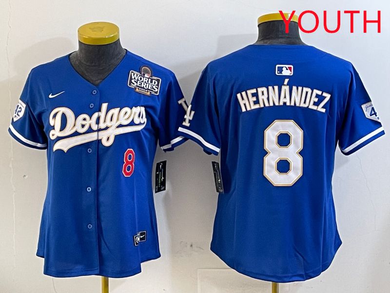 Youth Los Angeles Dodgers #8 Hernandez Blue Gold Game 2025 Nike MLB Jersey style 3->youth mlb jersey->Youth Jersey